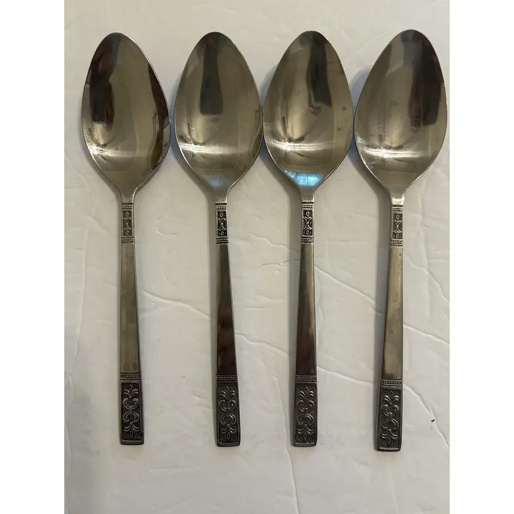 Vintage Customcraft Fluer De Lis Set Of 4 Soup/Dinner‎ Spoon Stainless Flatware